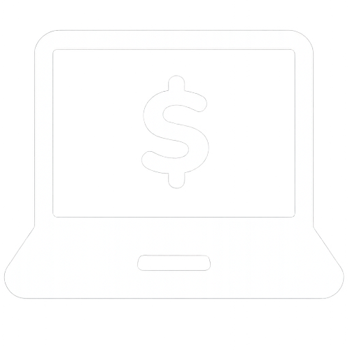 A white laptop with a dollar sign on the screen, representing buying, selling, or renting IT equipment.