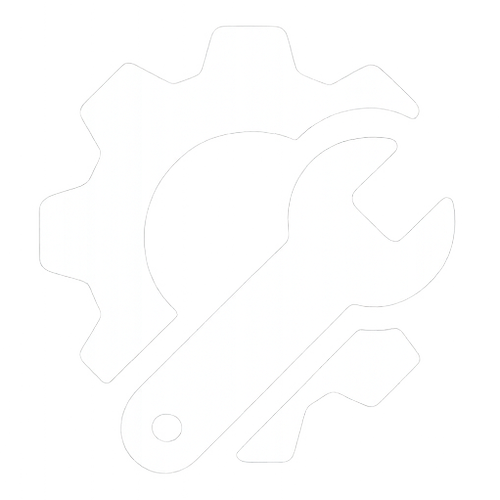 A white wrench over a gear, symbolising hardware support, repairs, and maintenance services.