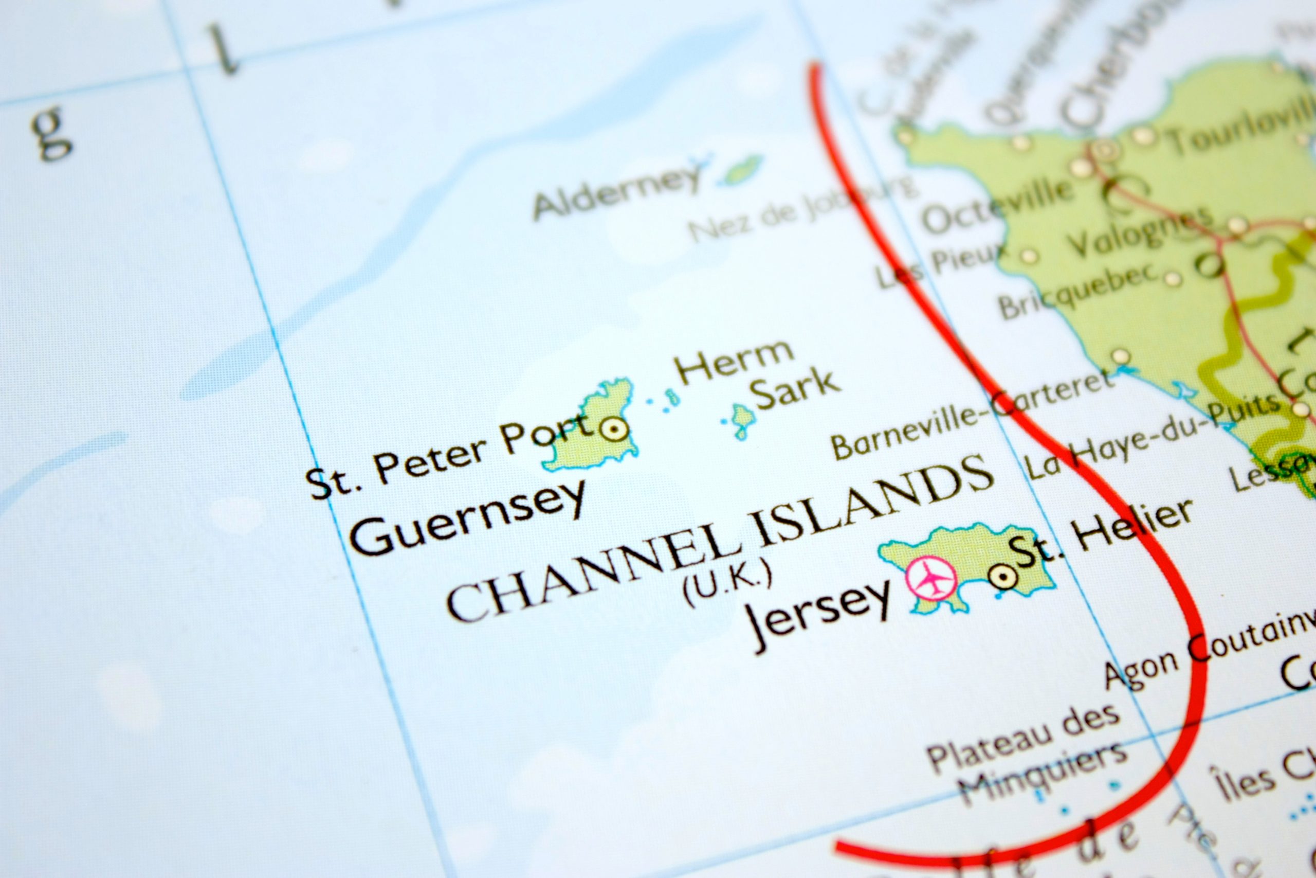 Map with selective focus on the Channel Islands (UK)